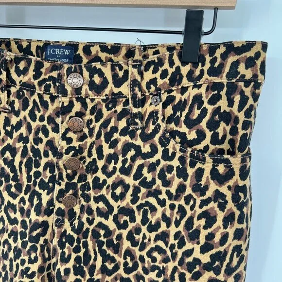 J.CREW 9" High Rise Skinny Jeans Size 32 Waist Exposed Button Fly Leopard Print - Picture 2 of 15